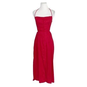 Reformation Manon Linen Tencel Cut Out Open Back Midi Dress in Red Size 4.